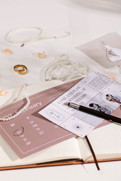 Free photo view of elegant and luxurious wedding stationery and planner resources