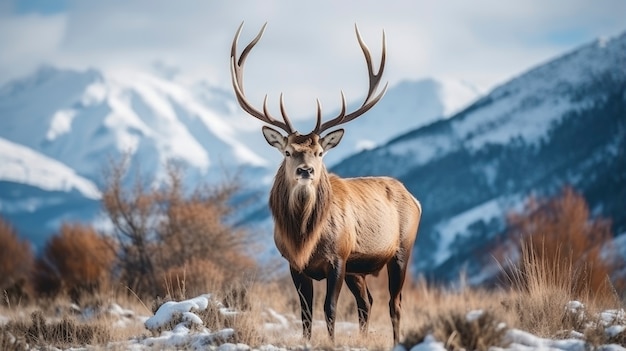 Free photo view of elk with winter nature landscape