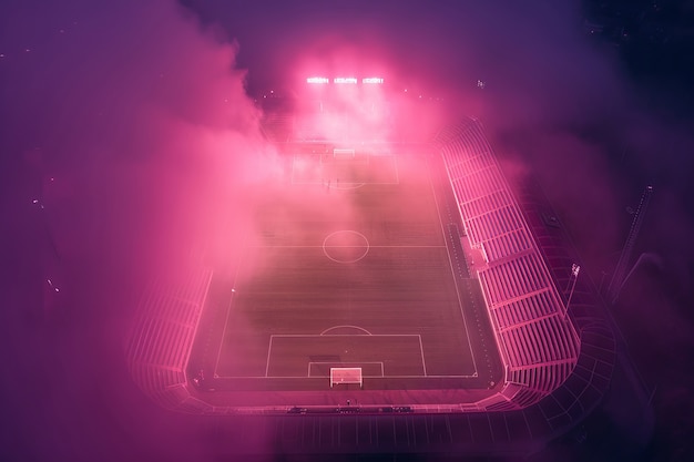 Free photo view of empty soccer stadium with fantasy and dreamy sky