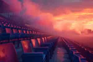 Free photo view of empty soccer stadium with fantasy and dreamy sky