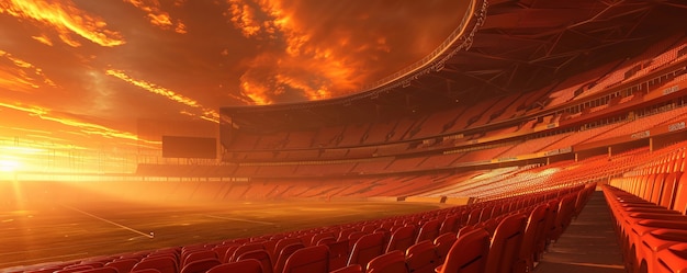 Free Photo view of empty soccer stadium with fantasy and dreamy sky