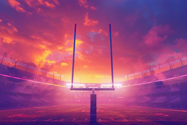 Free photo view of empty soccer stadium with fantasy and dreamy sky