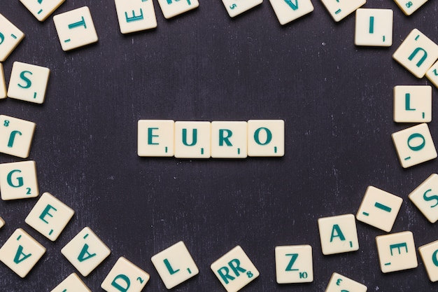 View of euro scrabble letters from above