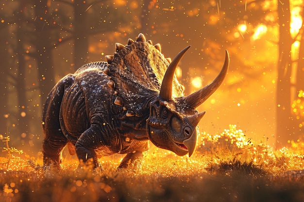 View of extinct triceratops dinosaur creature