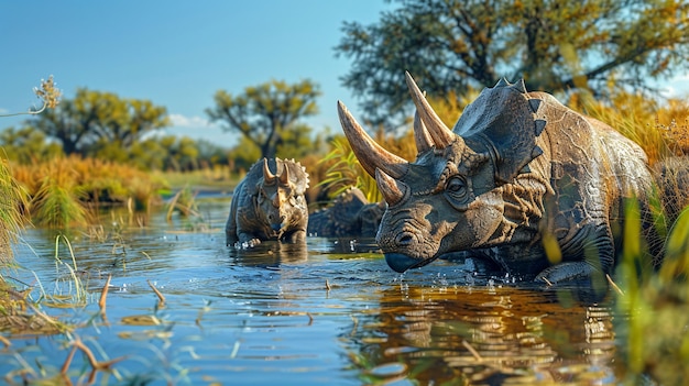 View of extinct triceratops dinosaur creature