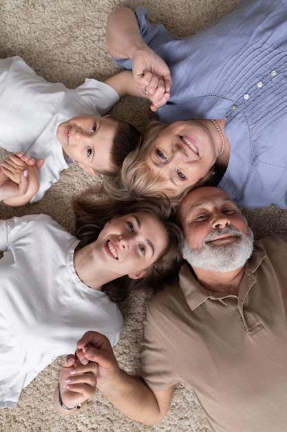 Above view family posing together