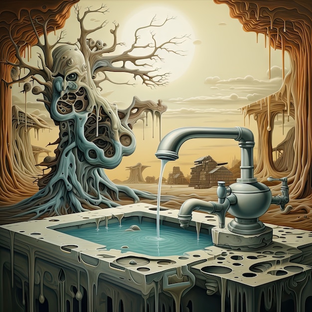 Free photo view of fantasy landscape with surreal running water tap for world water day awareness