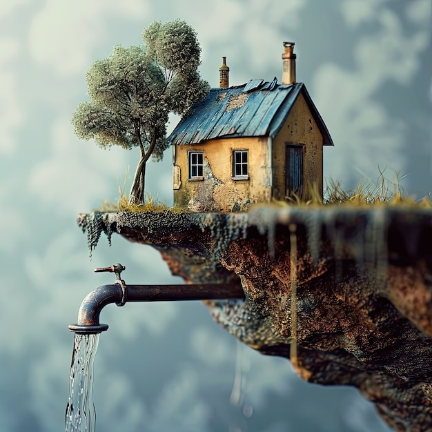 Free photo view of fantasy landscape with surreal running water tap for world water day awareness