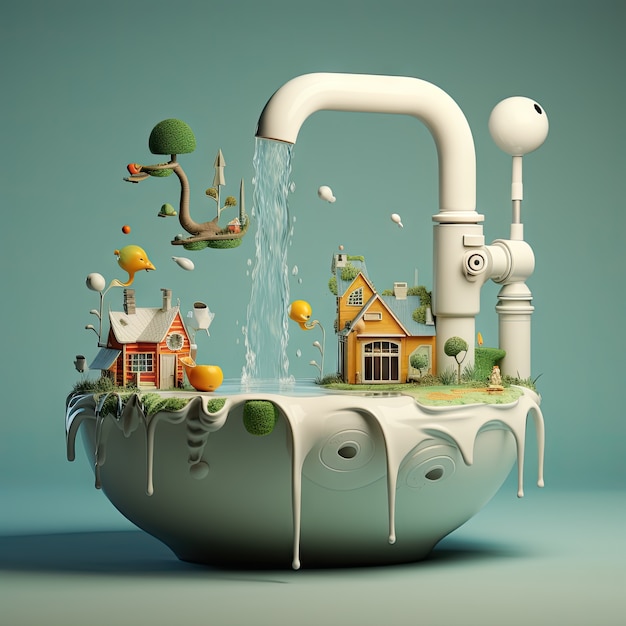 Free Photo view of fantasy landscape with surreal running water tap for world water day awareness