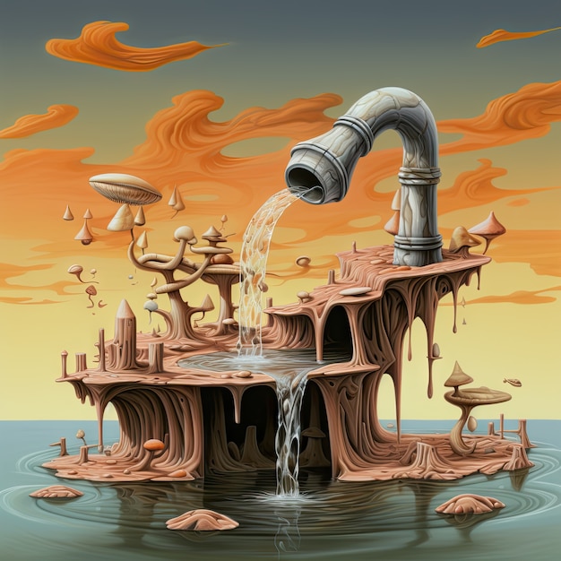 Free photo view of fantasy landscape with surreal running water tap for world water day awareness