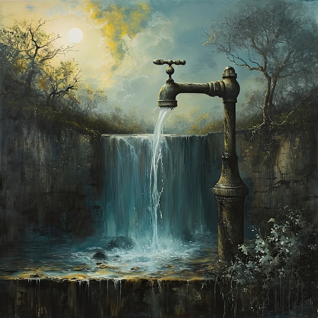 Free Photo view of fantasy landscape with surreal running water tap for world water day awareness