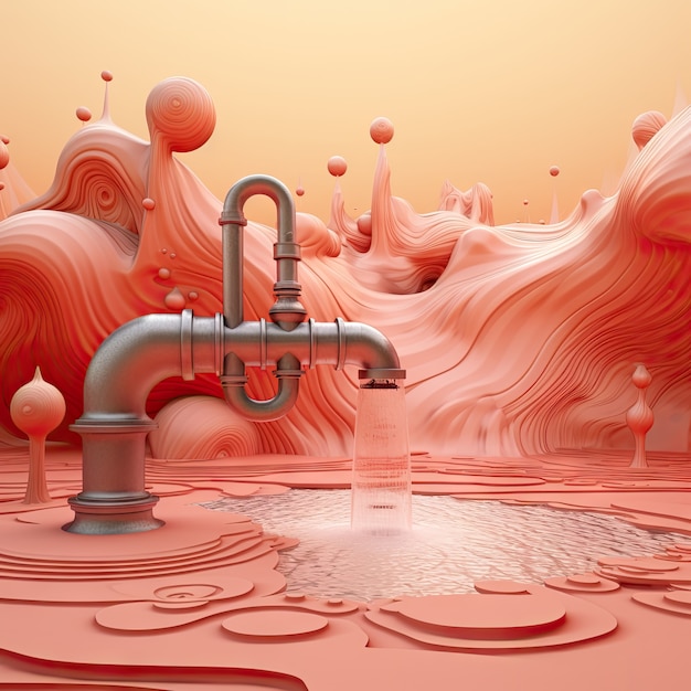 Free photo view of fantasy landscape with surreal running water tap for world water day awareness