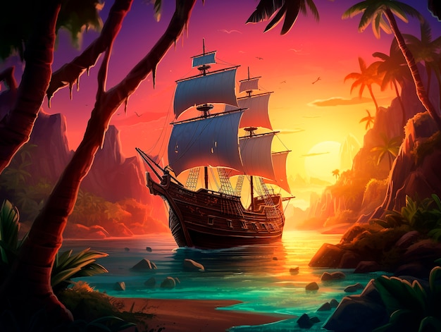 Free photo view of fantasy pirate ship