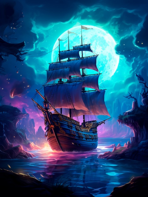 Free photo view of fantasy pirate ship