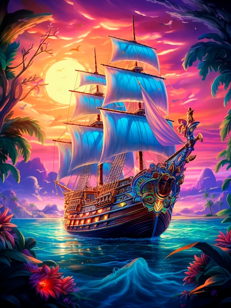 Free Photo view of fantasy pirate ship