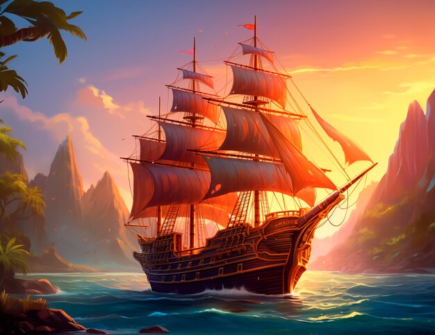 View of fantasy pirate ship