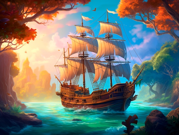 Free Photo view of fantasy pirate ship