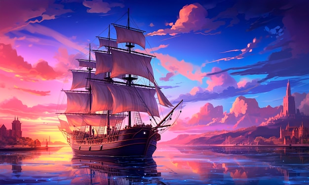 Free Photo view of fantasy pirate ship