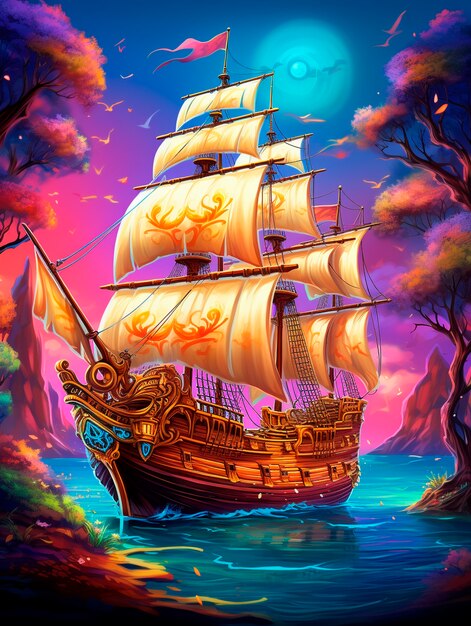 View of fantasy pirate ship