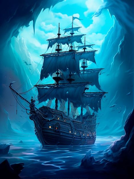 Free photo view of fantasy pirate ship