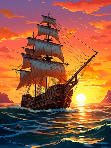 Free photo view of fantasy pirate ship