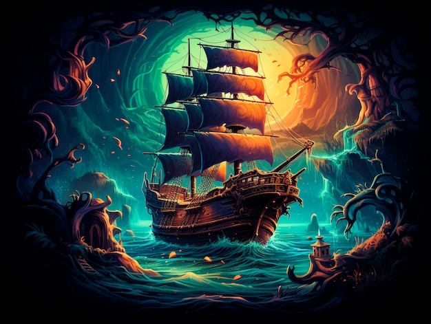 View of fantasy pirate ship