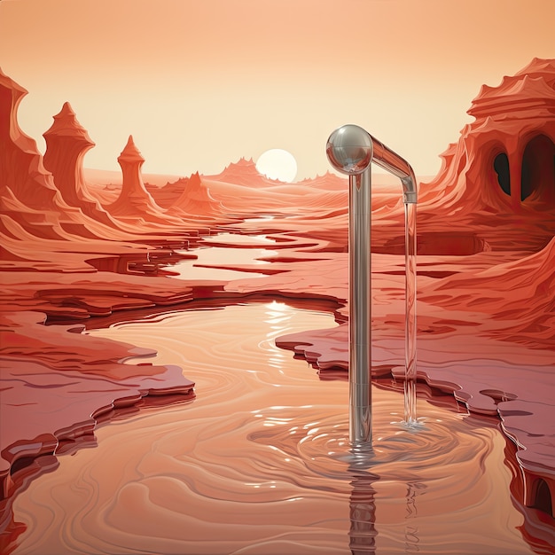 Free Photo view of fantasy tap with running water and surreal landscape for world water day awareness