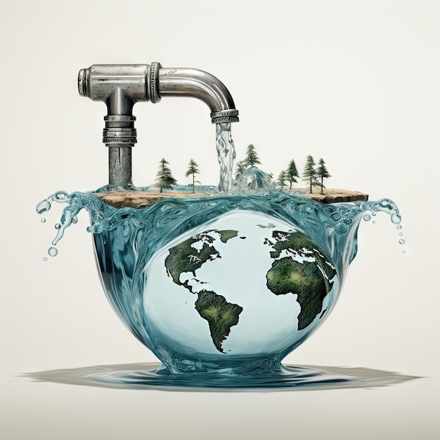 Free Photo view of fantasy tap with running water and surreal landscape for world water day awareness