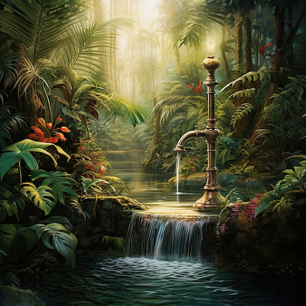 Free Photo view of fantasy tap with running water and surreal landscape for world water day awareness