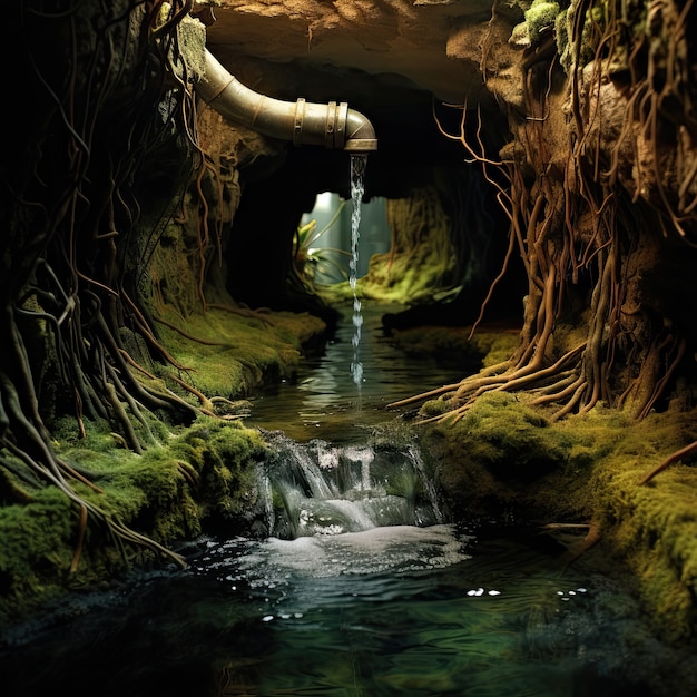 Free Photo view of fantasy tap with running water and surreal landscape for world water day awareness