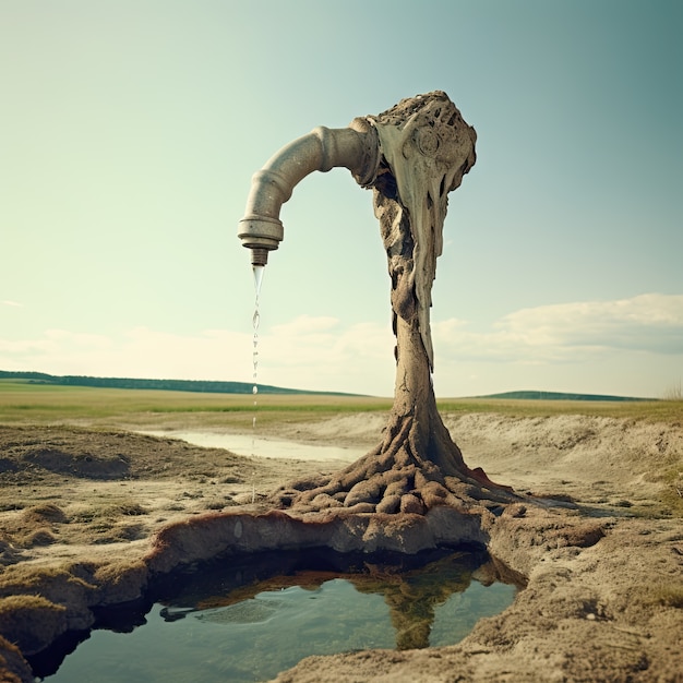 Free Photo view of fantasy tap with running water and surreal landscape for world water day awareness