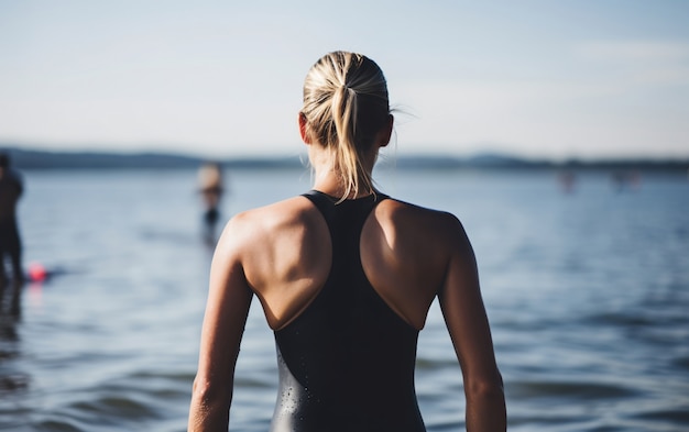 Free photo view of female competitive swimmer