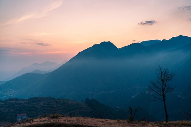 Free photo view of foggy mountain landscape