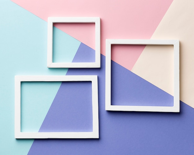 Above view frames on colorful background