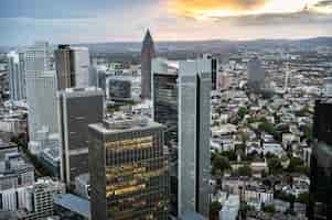 Free photo view of frankfurt from a skyscraper at sunset germany