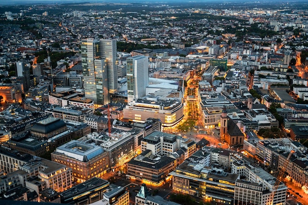 Free Photo view of frankfurt from a skyscraper at sunset germany