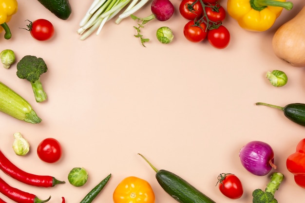 Above view fresh vegetables arrangement