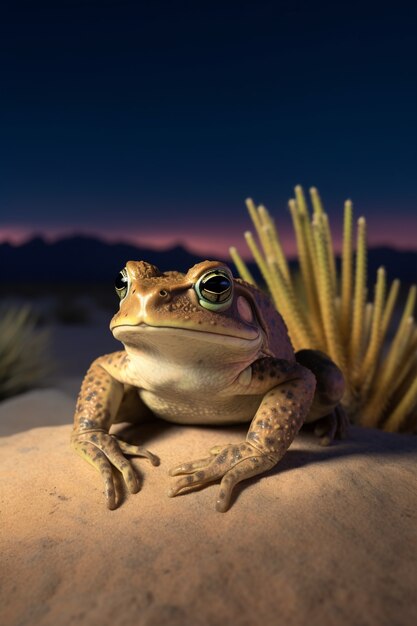 View of frog at night in the desert