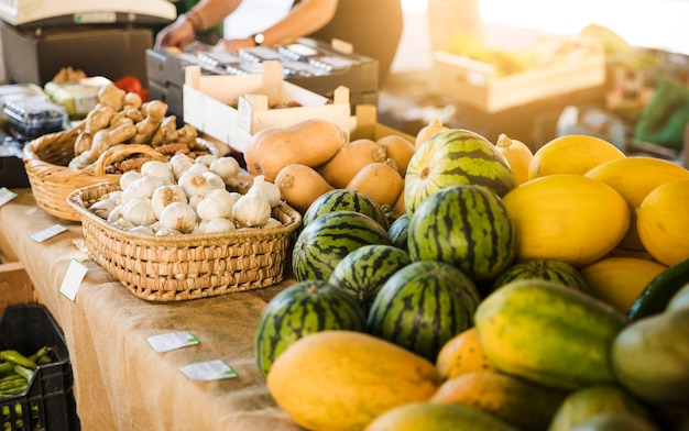 Free Photo view of fruits and vegetable stall in market