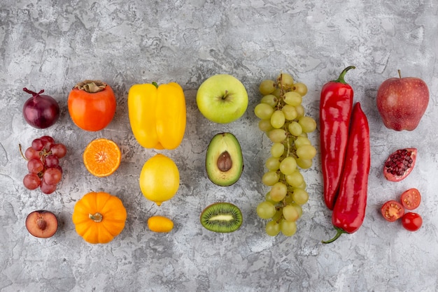 Free Photo above view fruits and vegetables arrangement