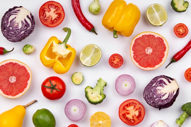 Above view fruits and vegetables arrangement