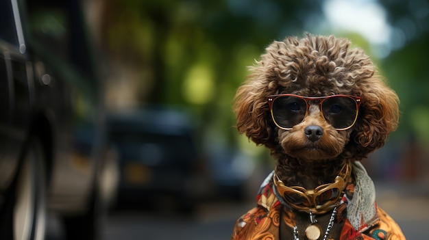 Free photo view of funny dog with sunglasses