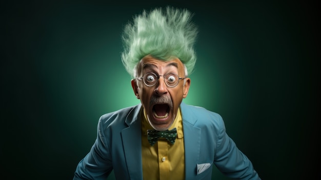 Free photo view of funny man with green hair