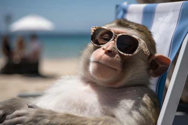 Free Photo view of funny monkey at the beach