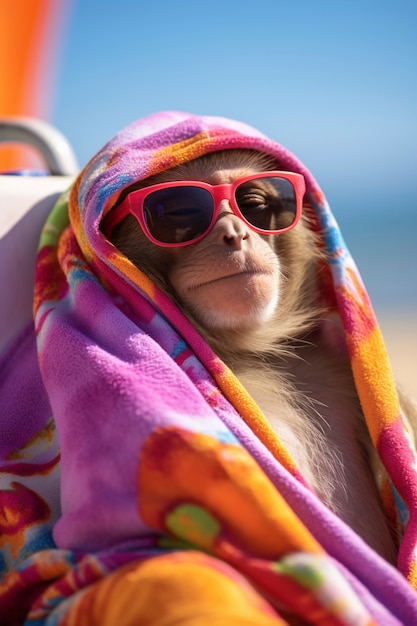 Free Photo view of funny monkey at the beach