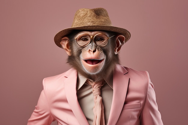 View of funny monkey in human clothing