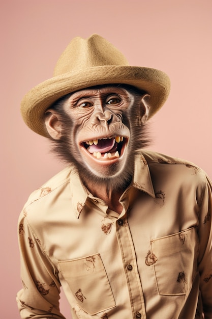 Free photo view of funny monkey in human clothing