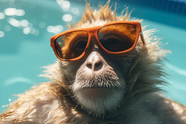 Free Photo view of funny monkey at the pool