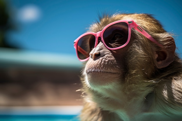 Free Photo view of funny monkey at the pool