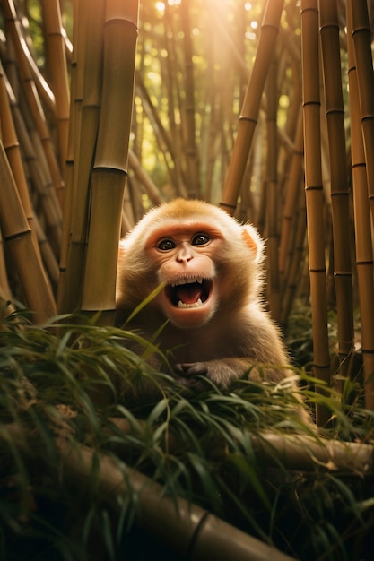 Free Photo view of funny monkey with bamboo